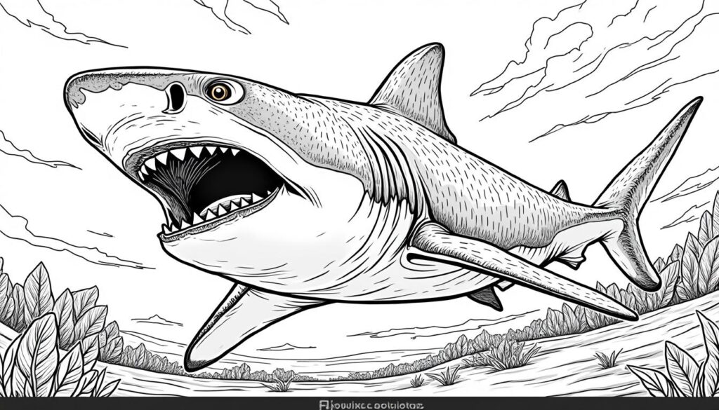 découvrez le coloriage du requin megalodon, un support éducatif idéal pour susciter l'intérêt des enfants pour les océans tout en développant leur créativité et leurs connaissances sur la faune marine.