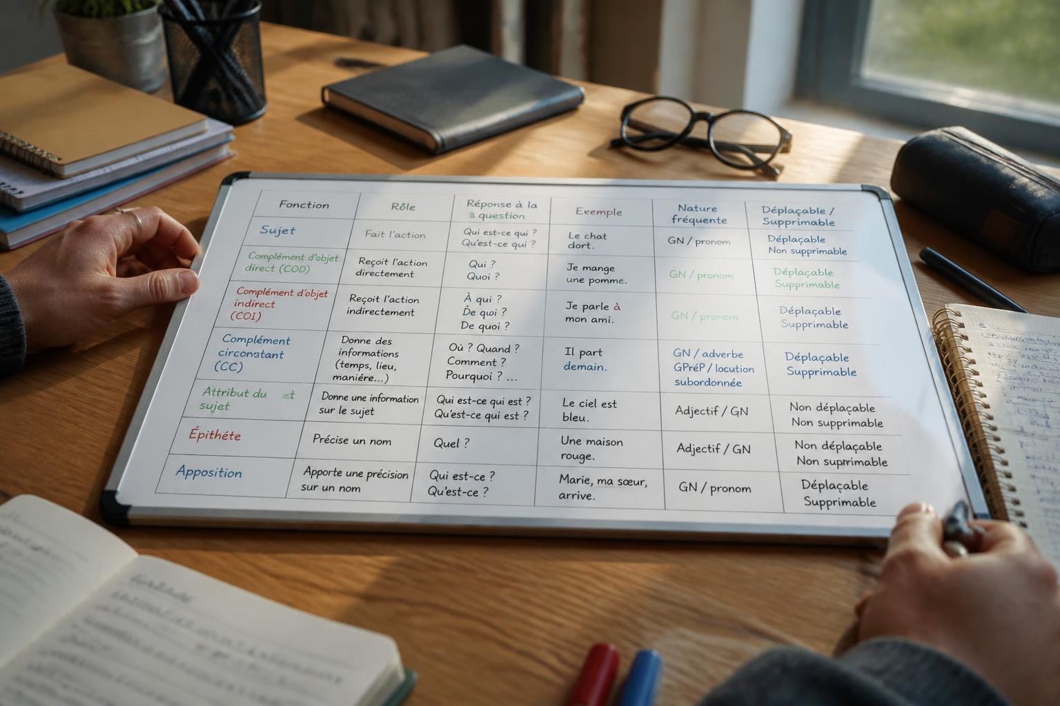 découvrez un tableau synthétique des fonctions grammaticales, idéal pour étudiants et enseignants souhaitant approfondir ou réviser les notions clés de la grammaire française.