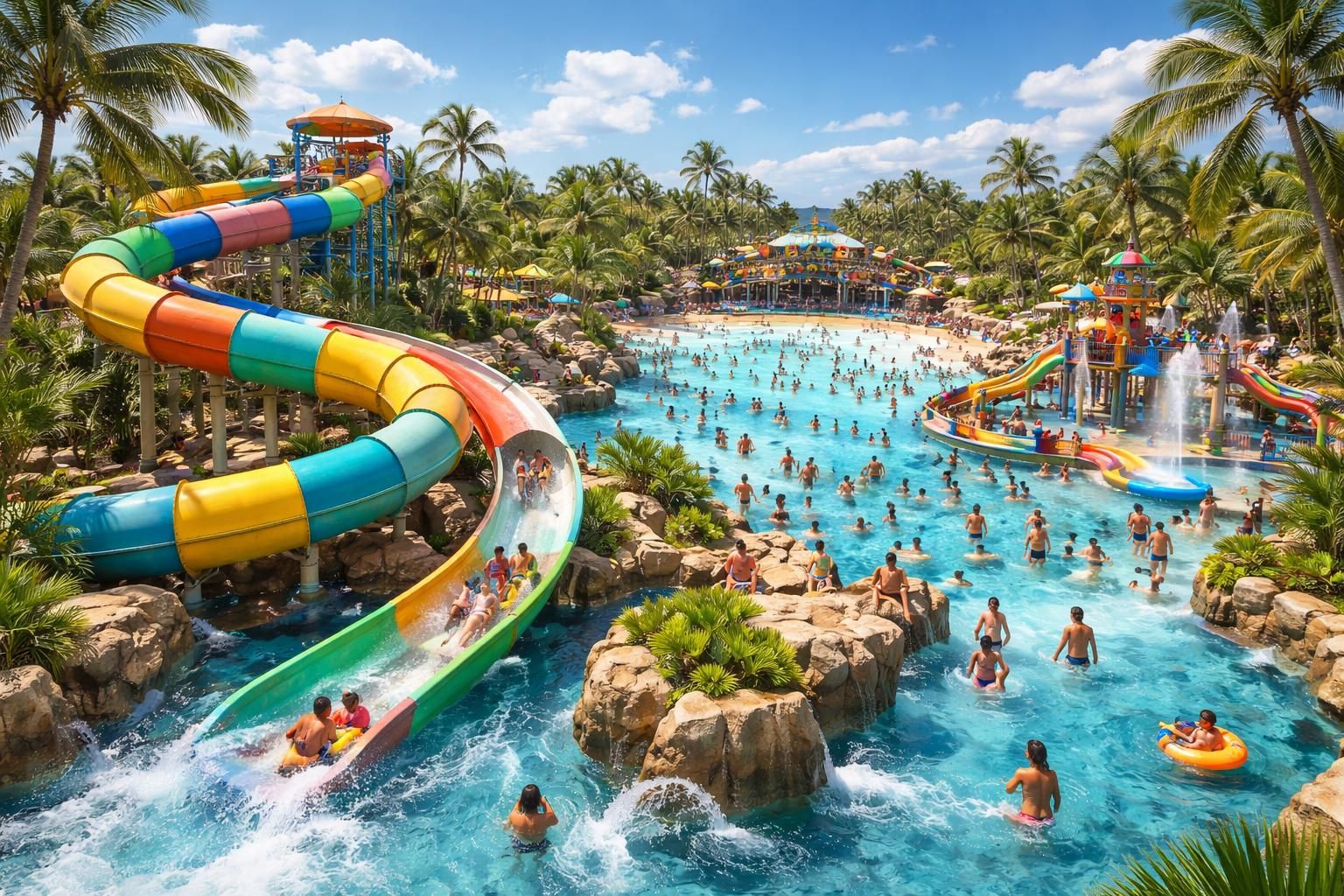 plongez dans l'aventure à wakoo park et profitez des attractions aquatiques les plus excitantes pour toute la famille. sensations fortes garanties dans un cadre naturel unique !