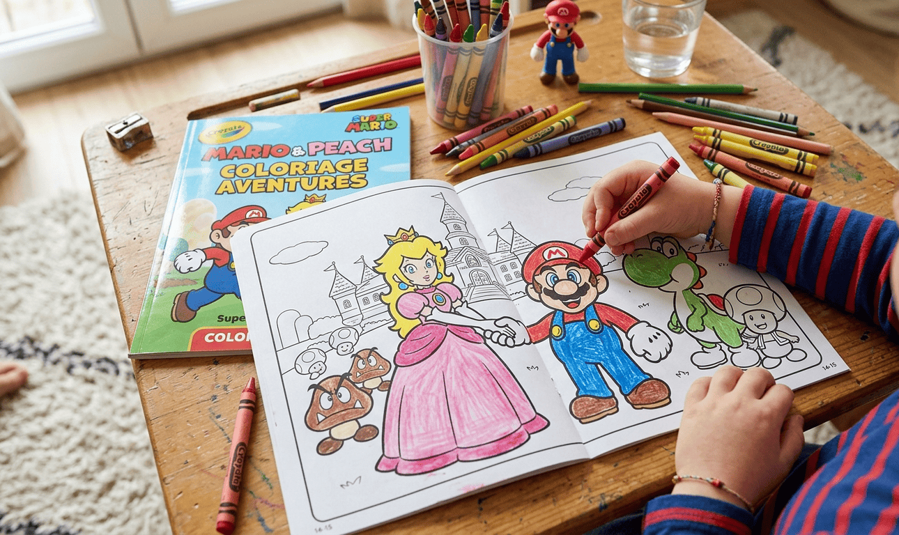 coloriage de Mario et Peach