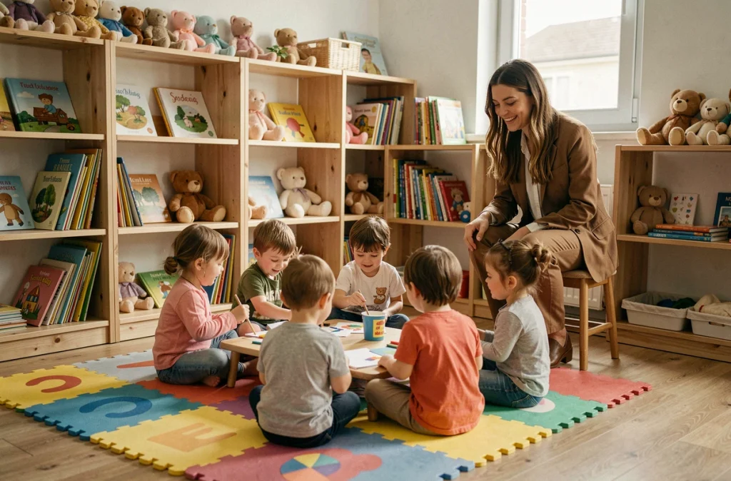 Activité créative encadrée dans la garderie Un Air de Bambins à Toulouse avec des enfants en bas âge